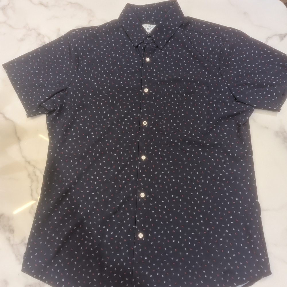 Mizzen+Main Navy Anchor Short Sleeve Button Down